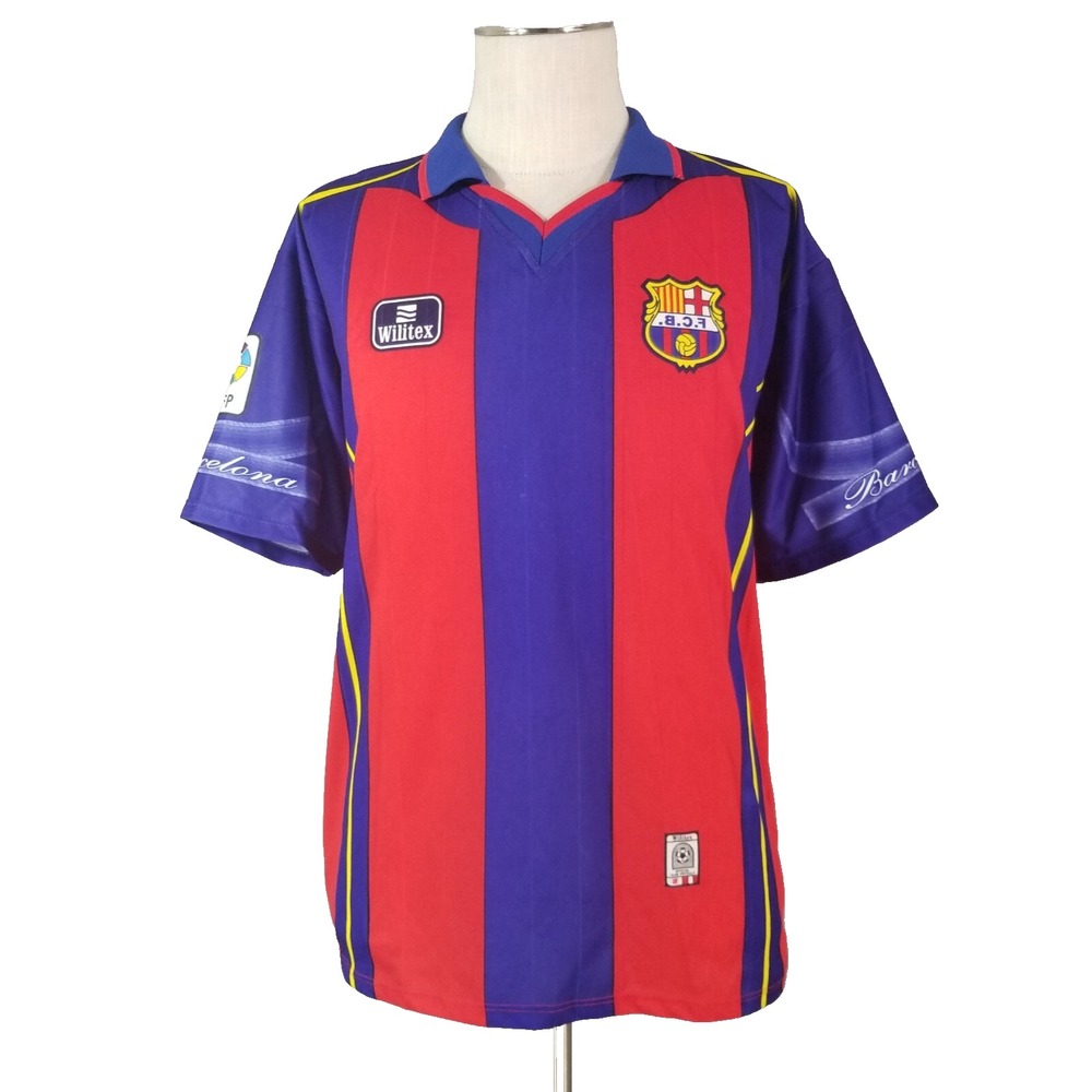 Wilitex Jersey Mens L Blue Red FC Barcelona Soccer Short Sleeve Striped Shirt